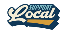 Support local graphic in the Batavia branding colors. A retro graphic of the words support local.