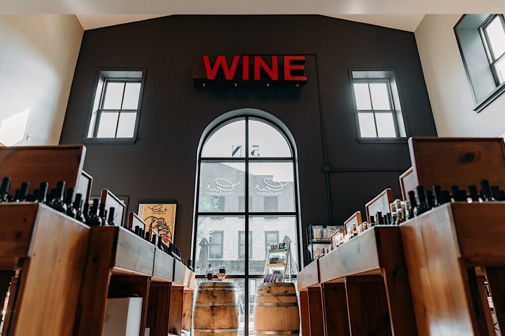 The front entry window of the Geneva winery located in Batavia Illinois. 