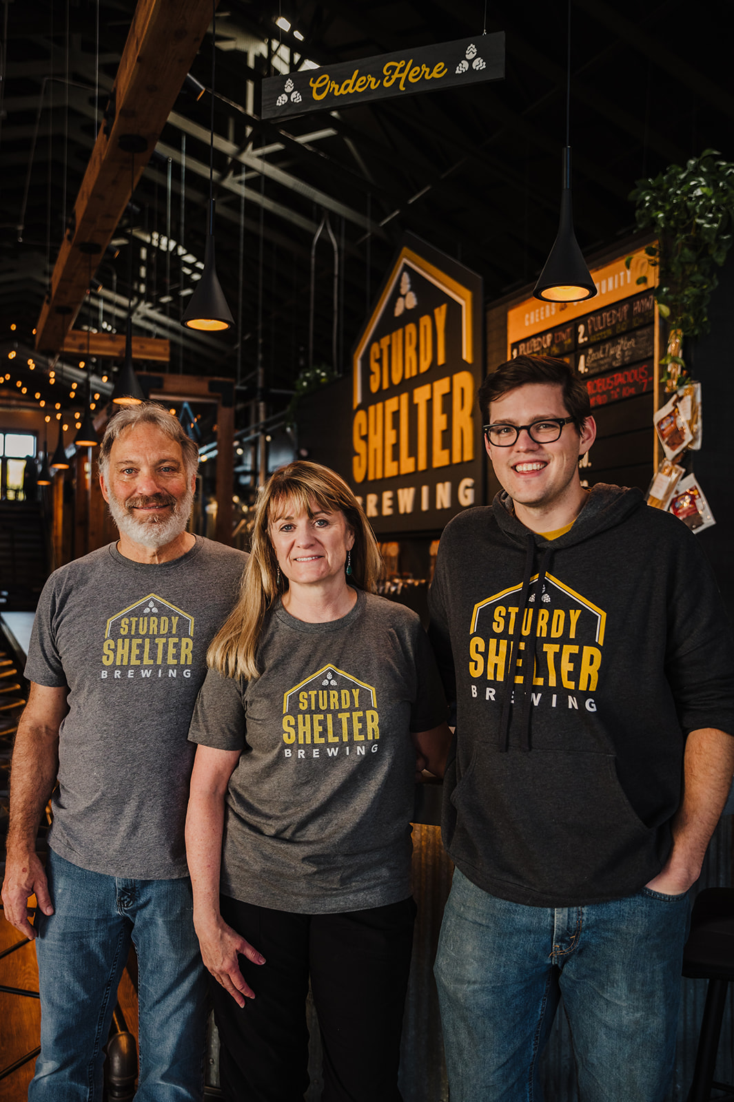 Frank, Diane and Oliver, owners of Sturdy Shelter Brewing